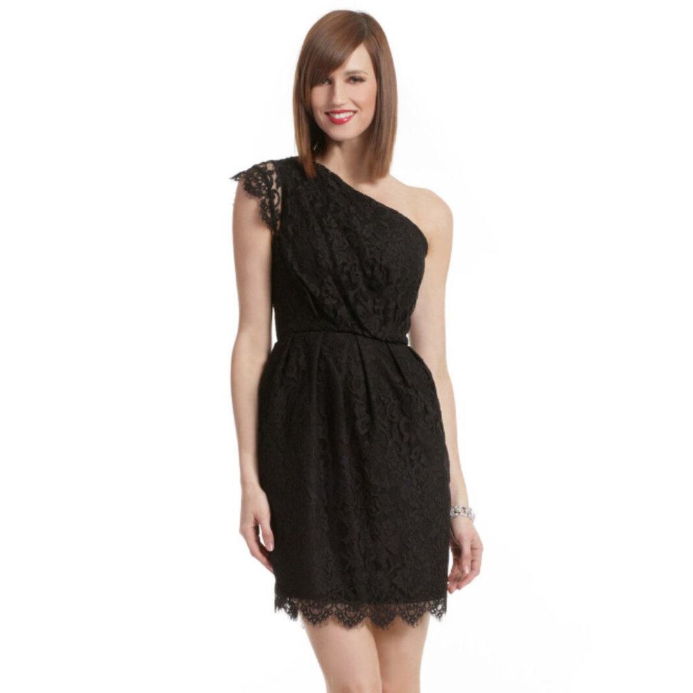 Shoshanna Verona Black Lace Cocktail Dress One Shoulder Size 8